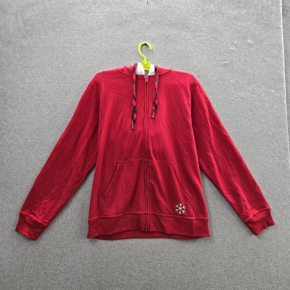 Disney Parks Women Hoodie XL Red Plaid Fleece Minnie Ears Holiday Bow